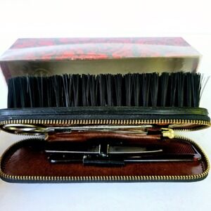 Vintage Leather Travel Grooming Kit Clothes Brush Set England Tools Dapper Gift